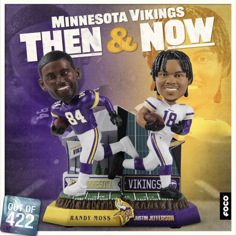 JUSTIN JEFFERSON & RANDY MOSS Minnesota Vikings NFL “Now & Then" Bobblehead NIB! Cover