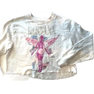 Vintage Nirvana In Utero Raw Hem Cropped Cotton Blend Sweatshirt SIZE L - Picture 1 of 8