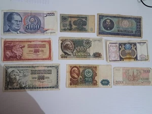 Lotto 9 Banconote socialiste (URSS, Jugoslavia, Romania, Uzbekistan) - Socialist - Foto 1 di 2