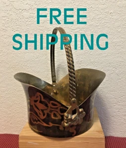 Vintage Brass Basket for Flowers & Trinket Decor w/Grape & Leaf Handled Hinge - Picture 1 of 11