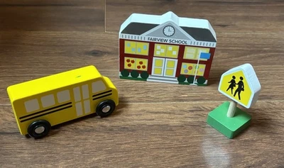 Melissa & Doug Wooden Toys Fairview School Bus Sign (From Wooden Town Playset) - Image 1 of 4