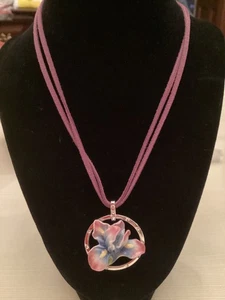 Franz Collection Porcelain Hand Painted Iris Pendant Necklace - Picture 1 of 8