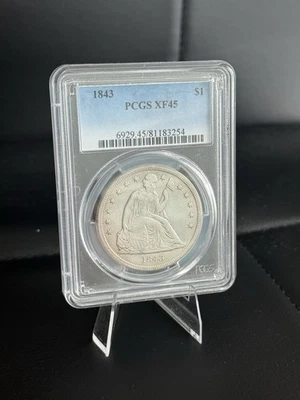 ¡HERMOSO DÓLAR LIBERTAD SENTADA XF45 GRADUACIÓN PROFESIONAL 1843! (¡GRAN EJEMPLO!) Foto 1 de 4