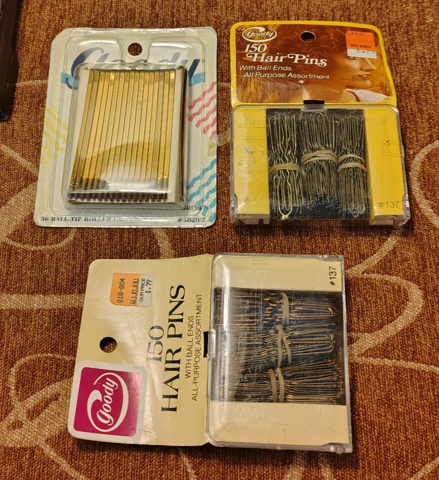 Vtg Lot Goody Hair Pins and Roller Fasteners New Old Stock Ball Tip Set of 3 - Image 1 of 4