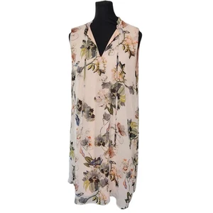 Vestido Philosophy Grande Floral Sin Mangas Rosa Melocotón Volantes Cuello Midi - Imagen 1 de 10