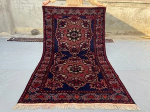 Tappeto vintage afgano annodato a mano tribale lana rosso navy tappeto orientale decorazione tappeto - Foto 1 di 11