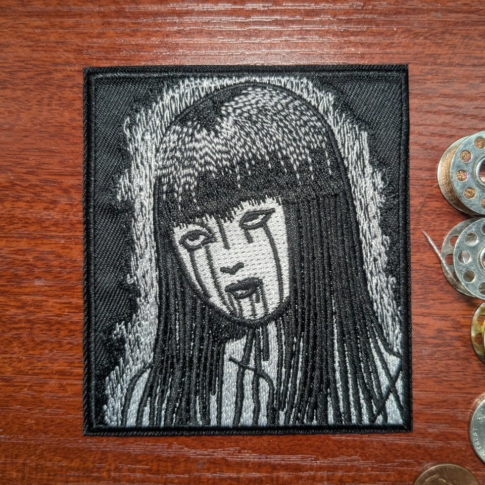 Japanese Horror Patch Manga Goth Punk Spooky Art Embroidered Iron-On 3.75x3.25" - Image 1 of 3