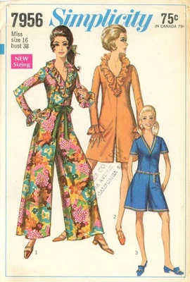 Simplicity 7956 V-Neck Pantdress or Romper w Bias Ruffle Trim Sz 16 UNCUT - Image 1 of 4