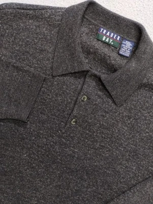 Vintage Merino Wool Trader Bay Polo Collar Sweater XXL 2XL Mens Gray VTG Casual - Image 1 of 4