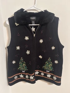 Designers Originals Studio Joy Womens Petite Large Knit Christmas Sweater Vest - Picture 1 of 8