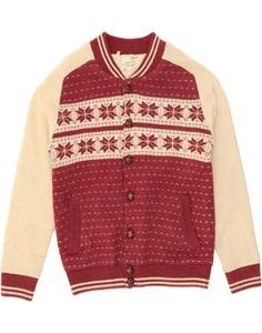 BRAVE SOUL Mens Cardigan Sweater Medium Burgundy Fair Isle Polyester DH24 - Picture 1 of 4