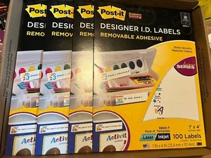 LOT OF 4 x Post-it 3900-T DESIGNER I.D. LABELS REMOVABLE ADHESIVE SIZE 1" X 4" - Picture 1 of 4