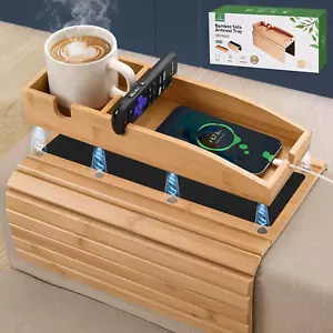 Couch Arm Tray, 3-In-1 Magnetic Detachable Couch Cup Holder, Bamboo Sofa Armrest - Picture 1 of 12