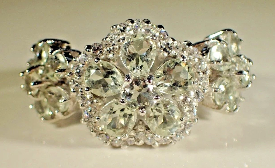 ¡GRANDE! ANILLO NATURAL VERDE AMATISTA-BLANCO CIRCONITA CÚBICA PLATA 925 CHAPADO EN ORO 14k talla 8 #542 Foto 1 de 3
