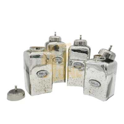 Frascos de vidrio de mercurio numerados S/4 plateados para interiores y exteriores sobremesa decoración del hogar Foto 1 de 4