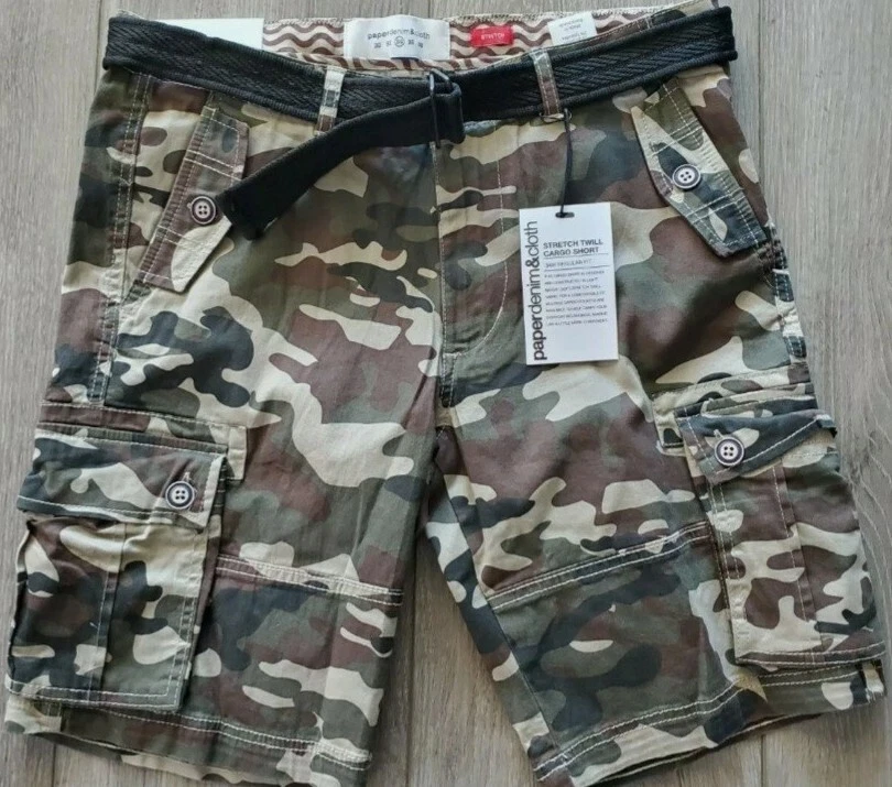 PaperDenim&Cloth Men 32 x 9.5" Stretch Regular Fit Camo Cargo Shorts w Belt $48 - Image 1 of 1