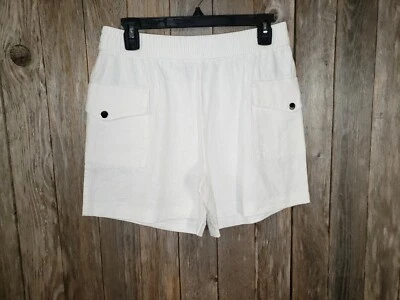 NUEVO INC Blanco XL Pantalones Cortos Para Mujer Pull On Lino Carga  Foto 1 de 4