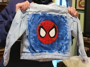 Spiderman Baby Kids Denim Jacket Jeans Coat Top Custom Hand Painted 1 2 3 Year - Picture 1 of 4