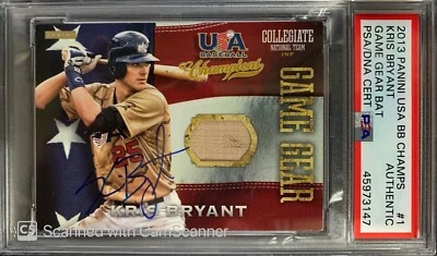 Kris Bryant Signed Autograph 2013 Panini USA Champs Game Gear Used Bat PSA DNA - Image 1 of 3