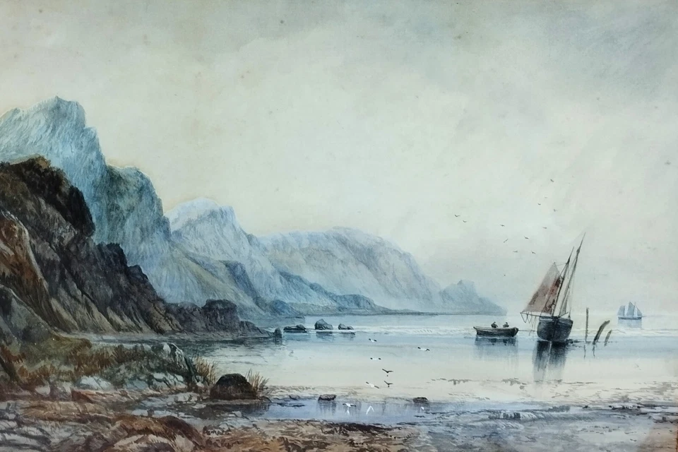 FALAISES ET OCÉAN. AQUARELLE SUR PAPIER. SIGNÉ. ANGLETERRE (?). 1890 - Photo 1/1