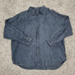 Camicia uomo Eddie Bauer 100% lino taglia 3XL alta manica lunga denim con bottoni - Foto 1 di 11