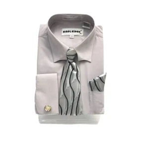 Karl Knox Boys Gray Dress Shirt Gray Black Silver Tie Hanky Pocket Sizes 4 - 8 - Picture 1 of 5