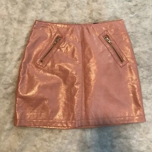 Forever 21 Pink Metallic Faux Leather Mini Party Night Out Zip Pocket Skirt Sz S - Picture 1 of 14