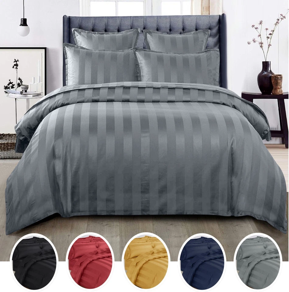 Luxury Duvet Cover Satin Stripe Quilt Covers Bedding Set Single Double King Size