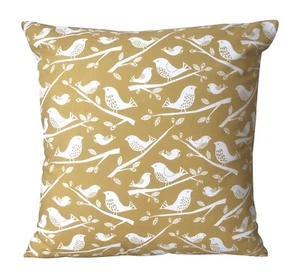 Scandinavian Style Birds Novelty Print Style Ochre Cushion Cover 16" 18" - Picture 1 of 3