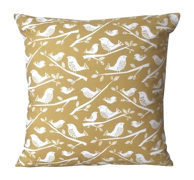Scandinavian Style Birds Novelty Print Style Ochre Cushion Cover 16" 18" - Image 1 of 3