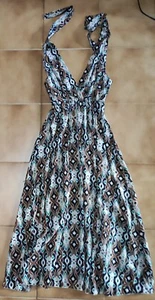 Abito Vestito lungo completo da Donna da festa marrone e bianco - Taglia Unica - Foto 1 di 1