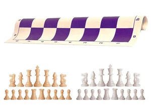 Piezas de ajedrez naturales y blancas tablero de vinilo púrpura de 20" - juego de ajedrez de triple peso - Imagen 1 de 4