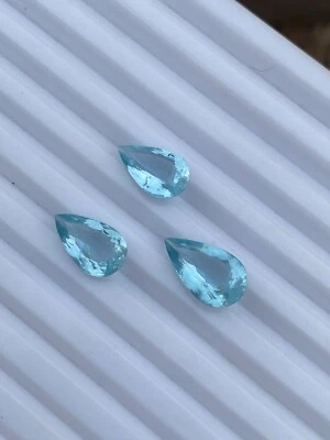 Super Amazing 3 Piece Set Of Natural Aquamarine Pear Cut Stones 8.78 Carat - Image 1 of 4