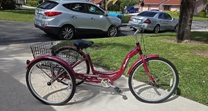Schwinn Meridian Adult Tricycle Single Speed 26-inch Wheels Black Cherry Red - Picture 1 of 24