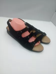 VTG 90s Women's 11W Valley Lane Comfortable BLACK Suede Leather Strap Sandles - Picture 1 of 13