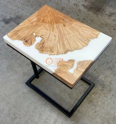 Epoxy C Table White Epoxy Resin Side Table Made To Order Handmade Furniture Gift - Image 1 of 4