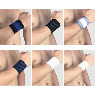 Men Wristband Wrap Brace Elastic Striped Bandage Sports Fitness Wristband - Image 1 of 4