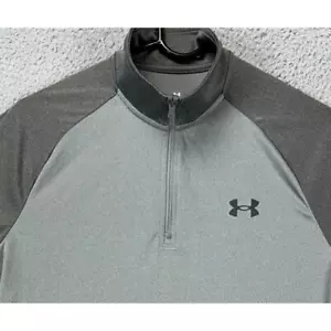Under Armour Shirt Men Small Grey Colorblock Quarter Zip Pullover Loose Athletic - Picture 1 of 10