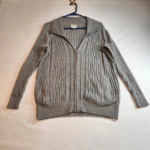 St Johns Bay Womens Sweater Size Petite Extra Large Gray Full Zip Collar Pockets - Picture 1 of 18