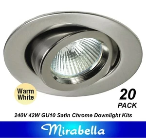 20 x Satin Chrome Gimbal Downlight Kits 240V 42W GU10 Halogen Gimble Silver - Picture 1 of 7