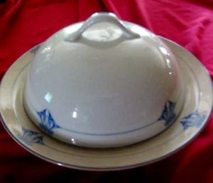VINTAGE EDWIN KNOWLES CHINA CO. ART DECO BEDECKTE BUTTER- ODER KÄSESCHALE (30-1-2) - Bild 1 von 8
