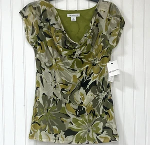 Blusa Top Liz Claiborne Mujer Talla S Verde Aguacate Floral Transparente Superposición Forrada - Imagen 1 de 14