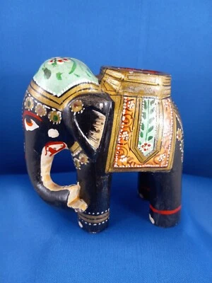 Escultura de madera pintada tallada a mano de elefante estatua decoración del hogar Foto 1 de 4