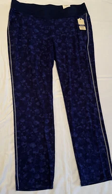 Pantalones florales St John’s Bay para mujer activos de pierna ajustada de felpa francesa azules nuevos con etiquetas talla XL Foto 1 de 4