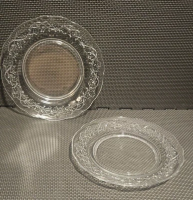 (2) RARE Depression Era Clear plates 8-3/4" Anchor Hocking Scalloped Pansy VIne - Image 1 of 4