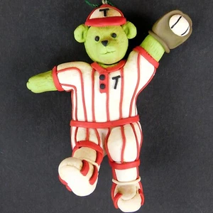 Vintage Ornament  Teddy Bear  Baseball Player Pitcher Striped Uniform 1990s - Picture 1 of 7