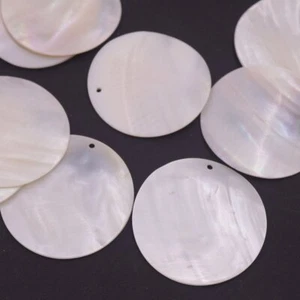 Lots 10 PCS 35mm Round Coin Shell White Mother of Pearl Top Hole Loose Beads - Picture 1 of 3