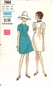 Rare VIntage 1960s One Piece A Line Dress ~ Vogue 7464 ~ Size 12 ~ Free Shipping - Picture 1 of 2