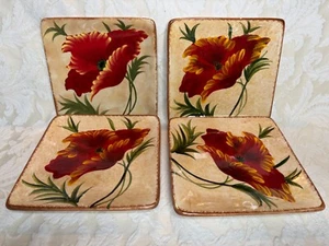 Juego de 4 platos cuadrados de postre Pier 1 rojo "Amapolas" - 6" - Imagen 1 de 8