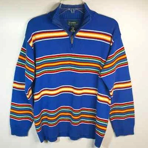 Ralph Lauren Sz L 1/4 Zip Blue Striped Sweater - Picture 1 of 8